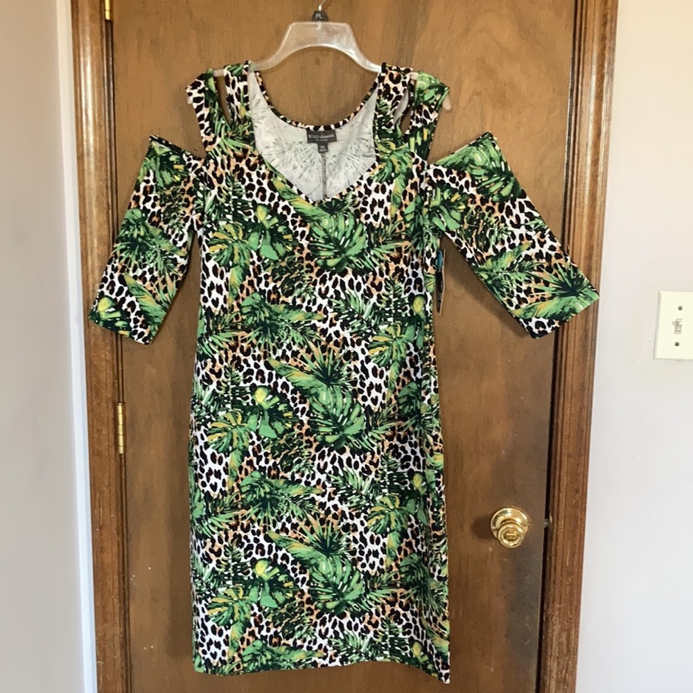 Bold Elements Cheetah tropical shoulder cut outs dress w stretch XXL - Picture 10 of 16